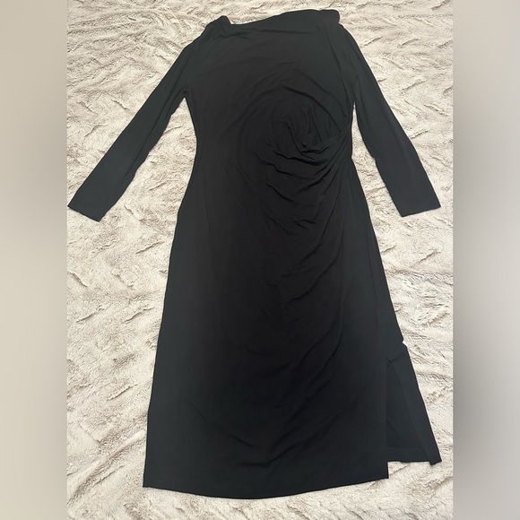 NIC+ZOE Black Long Sleeve Ruched Draped Cowl Neck Dress - Picture 9 of 12